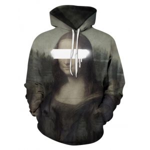 

Oil Paint Mona Lisa Pattern Front Pocket Lounge Hoodie, Multi