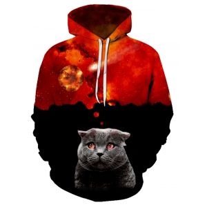 

Volcano Cat Pattern Casual Front Pocket Hoodie, Multi