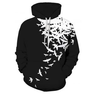 

Contrast Pigeons Print Front Pocket Casual Hoodie, Multi