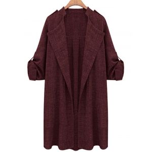 

Plus Size Open Front Roll Up Sleeve Coat, Deep red