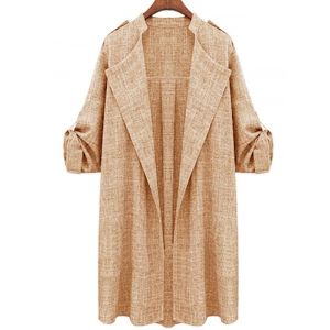 

Plus Size Open Front Roll Up Sleeve Coat, Light coffee