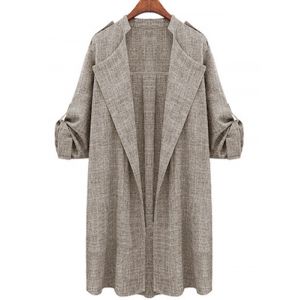 

Plus Size Open Front Roll Up Sleeve Coat, Light gray