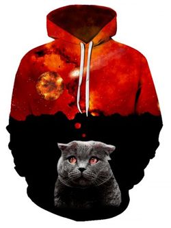 Volcano Cat Pattern Casual Front Pocket Hoodie - MULTI - L