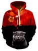 Volcano Cat Pattern Casual Front Pocket Hoodie -  