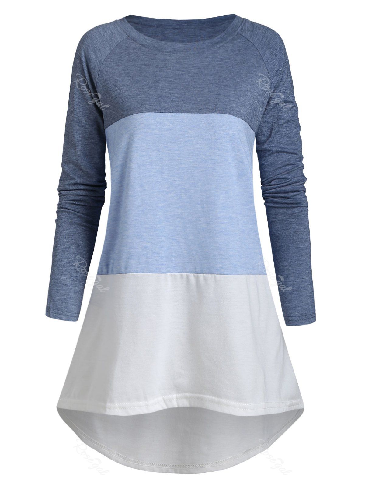 

Plus Size High Low Colorblock Tee, Light blue