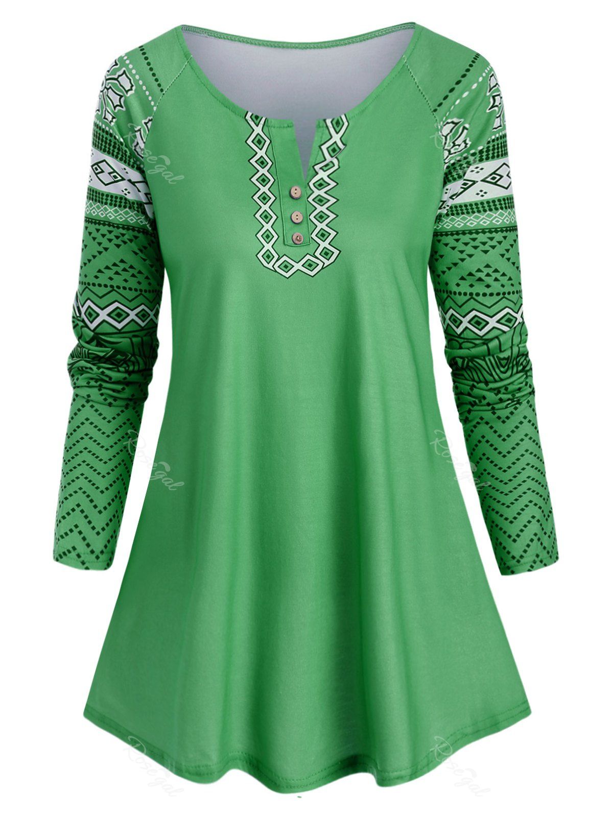 

Plus Size Raglan Sleeve Geometry T Shirt, Green