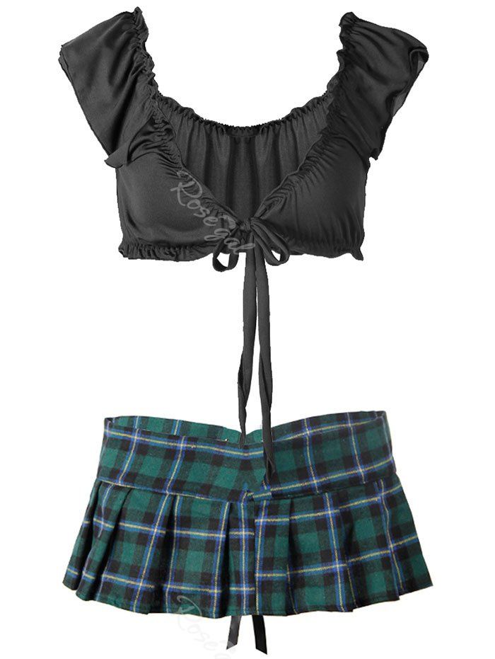 

Plus Size Plaid Lace-up Schoolgirl Lingerie Costume, Black