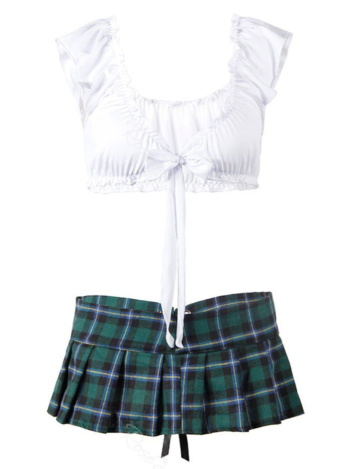 

Plus Size Plaid Lace-up Schoolgirl Lingerie Costume, Deep green