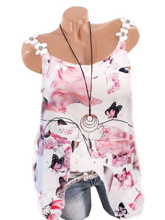 

Plus Size Floral Print Trapeze Tank Top, White