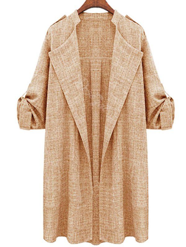 Chic Plus Size Open Front Roll Up Sleeve Coat  