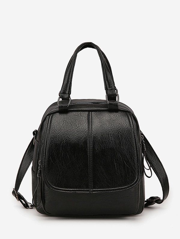 

Retro PU Square Zipper Backpack, Black