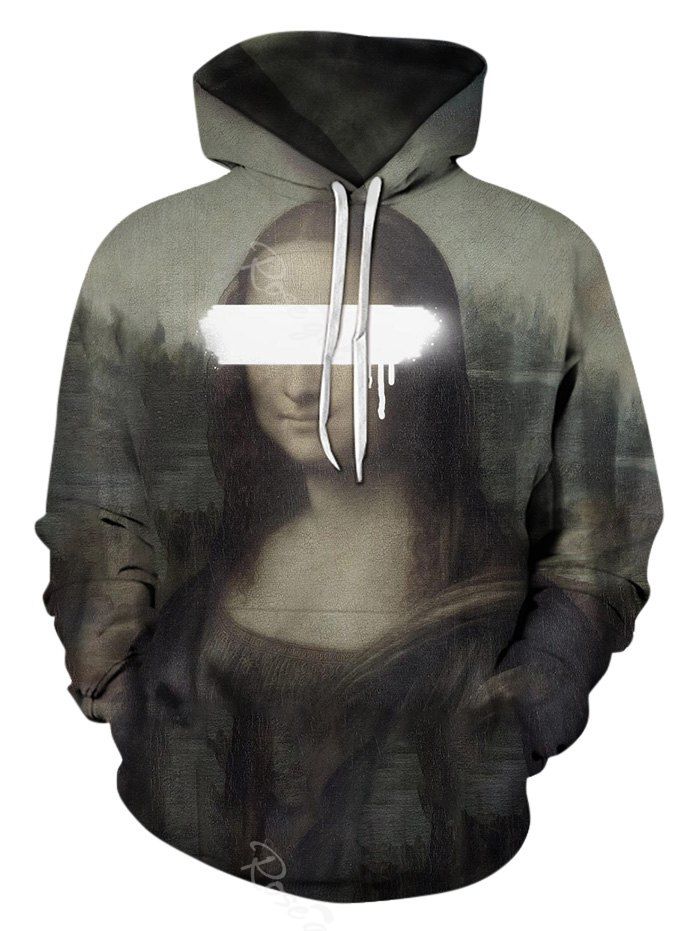 

Oil Paint Mona Lisa Pattern Front Pocket Lounge Hoodie, Multi