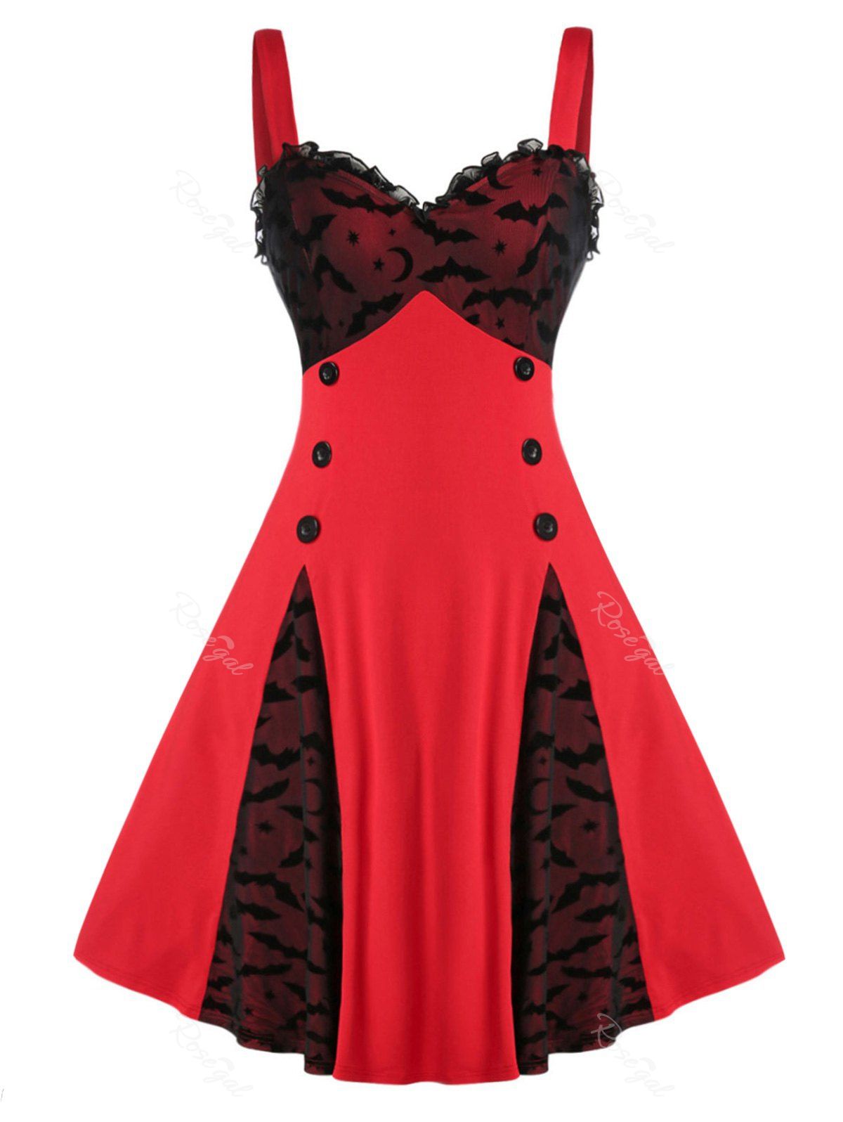 

Plus Size Two-tone Bat Mesh Panel Ruffle Dress, Black