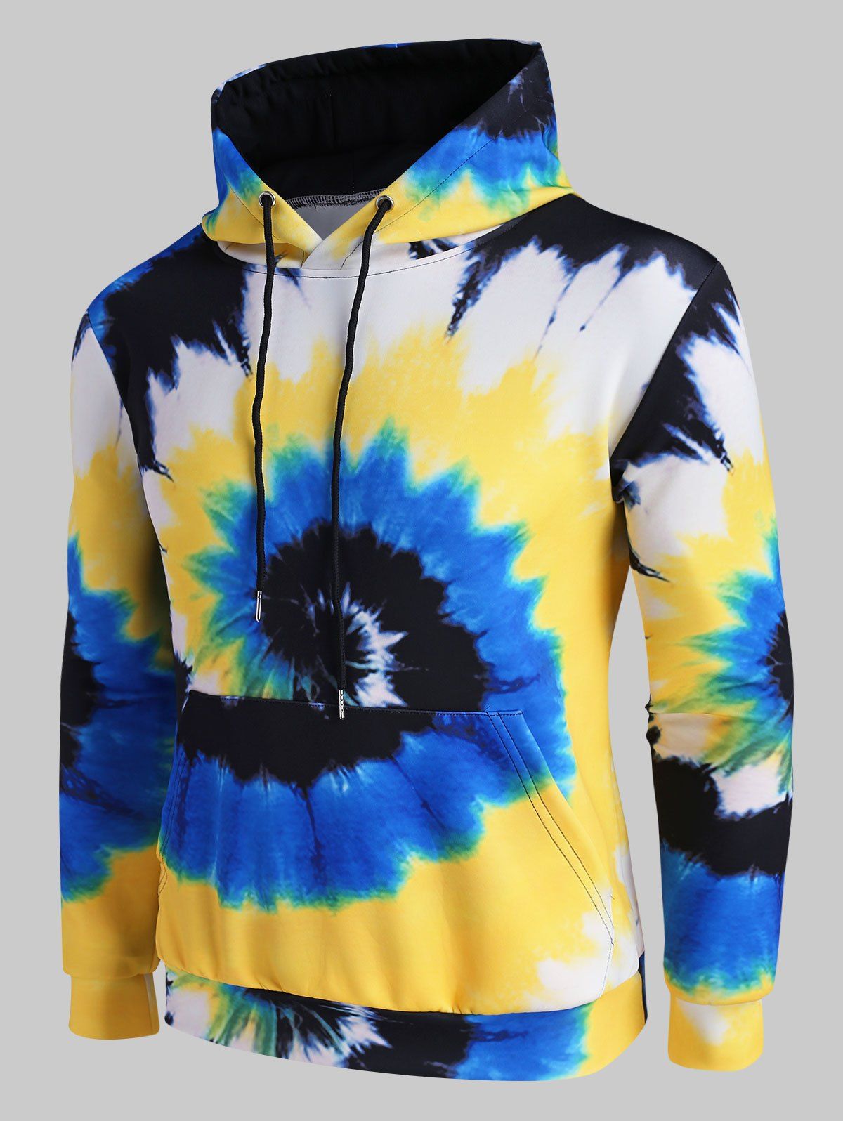 

Tie Dye Swirl Print Front Pocket Hoodie, Goldenrod