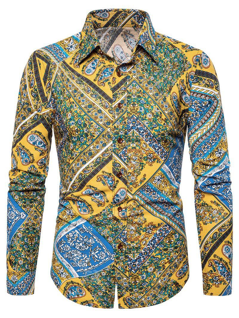 

Floral Paisley Print Turn-down Collar Casual Shirt, Yellow
