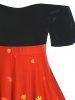 Plus Size Pumpkin Cat Print Velour Flutter Sleeve Dress -  