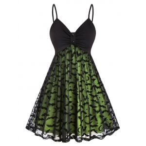 

Plus Size Halloween Neon Bat Mesh Dress, Green