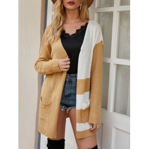 

Colorblock Open Front Cardigan, Light coffee