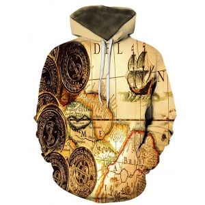 

Maple Coin Pattern Front Pocket Lounge Hoodie, Multi