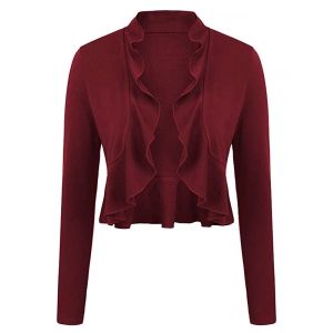 

Plus Size Ruffled Trim Bolero Jacket, Deep red