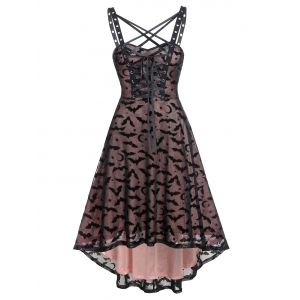 

Gothic Bat Pattern Lace-up Grommet Dress, Black