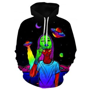 

Colorful Alien Pattern Front Pocket Pullover Hoodie, Multi