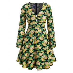 

Sunflower Printed Button A Line Dress, Pine green