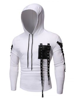 Lace-up Buckle Strap Pocket Hoodie - WHITE - L