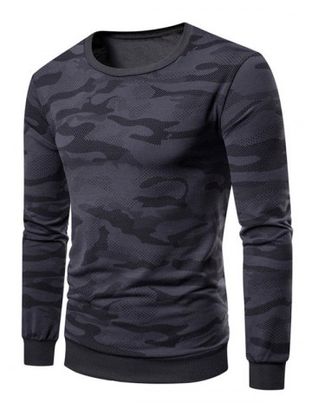 Sweat-shirt Camouflage Imprimé à Ourlet Côtelé
