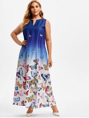 Plus Size Butterfly Print Ombre Color Maxi Dress