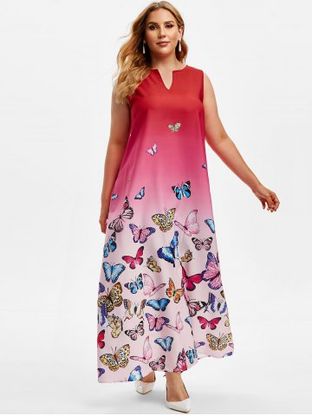 Plus Size Butterfly Print Ombre Color Maxi Dress