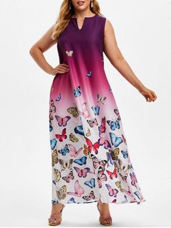 Plus Size Butterfly Print Ombre Color Maxi Dress - CONCORD - L