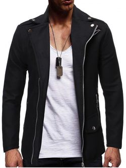 Zip Up Zipper Detail Wool Blend Jacket - BLACK - 1XL