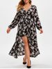 Plus Size Plunge High Slit Floral Midi Dress -  