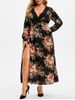 Plus Size Floral Print Lace Crochet High Slit Dress -  