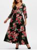 Plus Size Floral Print Roll Up Sleeve Maxi Dress -  