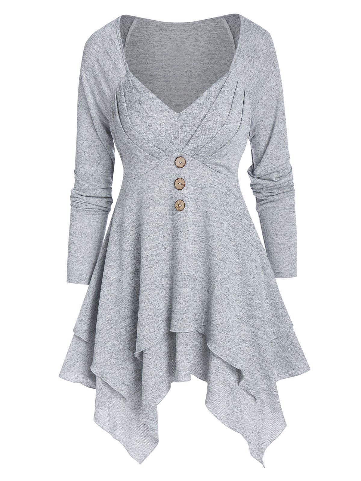 

Plain Pleated Layered Asymmetric T Shirt, Light gray