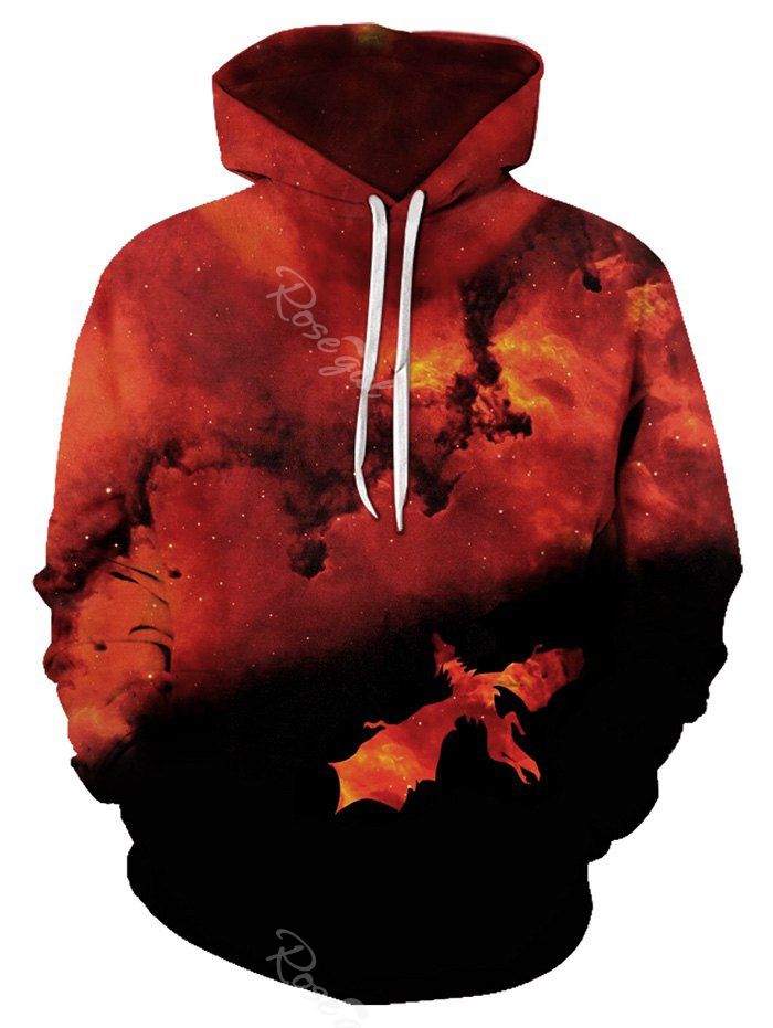 

Fire Pattern Casual Pouch Pocket Hoodie, Multi