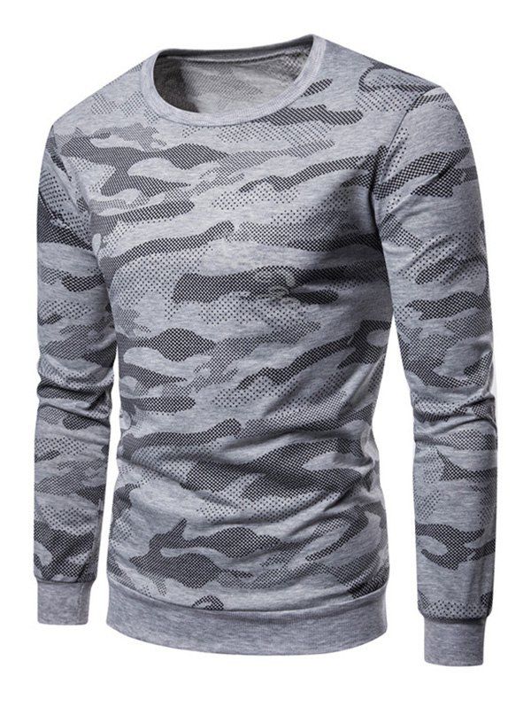 

Camouflage Print Rib-knit Trim Sweatshirt, Light gray