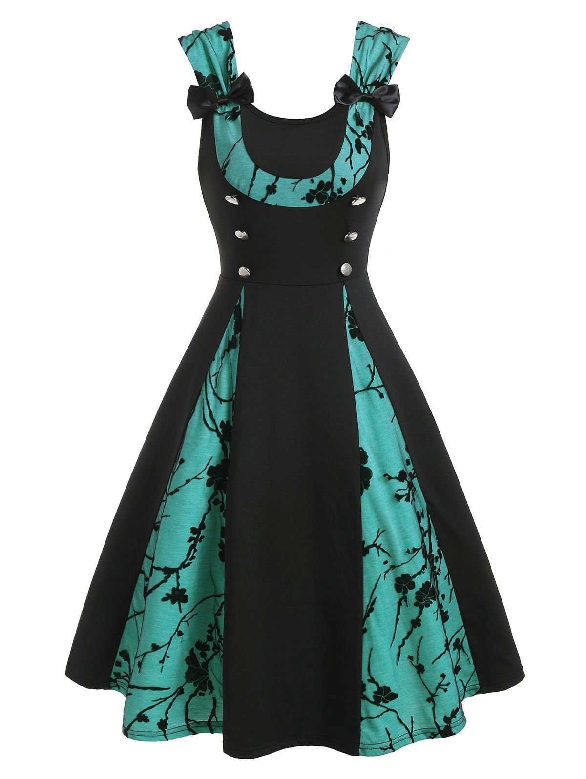 

Bowknot Two Tone Lace Panel Sleeveless A Line Dress, Black