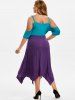 Robe Croisée Bicolore à Epaule Ouverte de Grande Taille - Pourpre  L