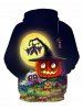Halloween Cartoon Pumpkin Pattern Drawstring Pullover Hoodie -  