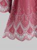 Plus Size Lace Yoke V Notch Embroidered Scalloped Blouse -  