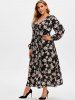 Plus Size Plunge High Slit Floral Midi Dress -  