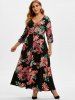 Plus Size Floral Print Roll Up Sleeve Maxi Dress -  