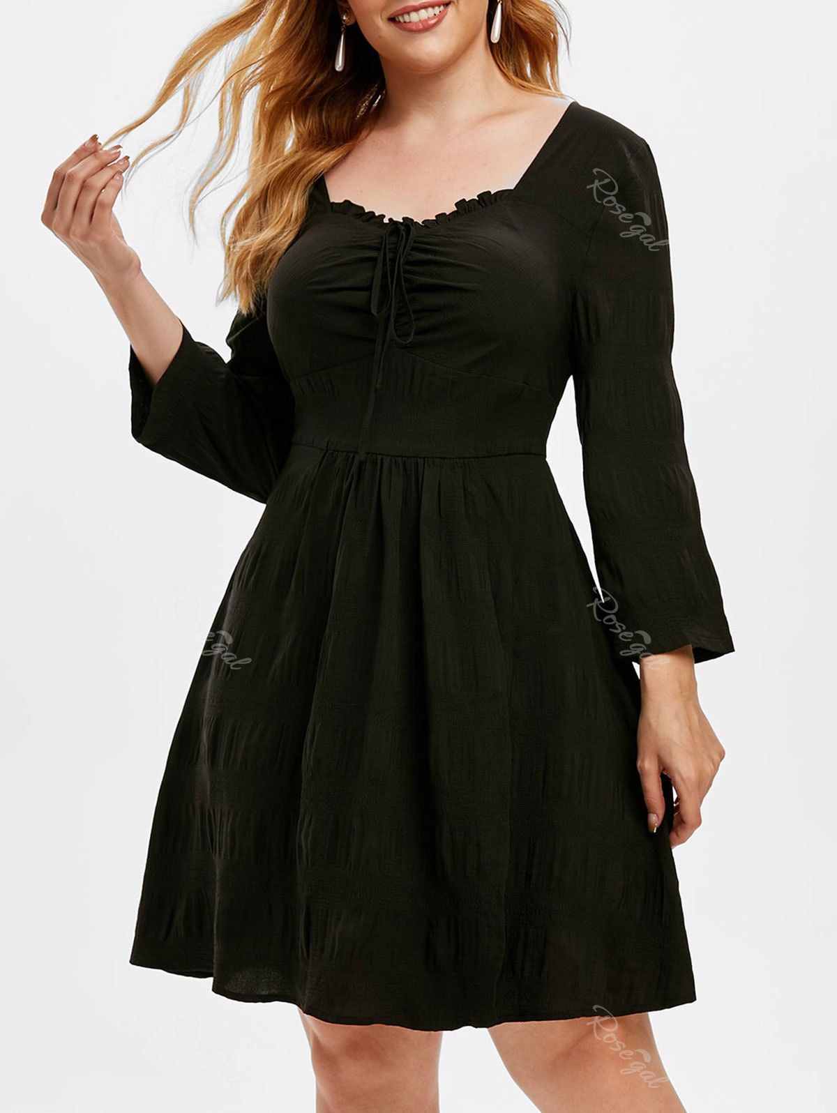 

Plus Size Ruched A Line Dress, Black