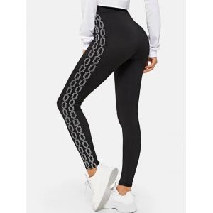 

High Rise Chains Print Leggings, Black