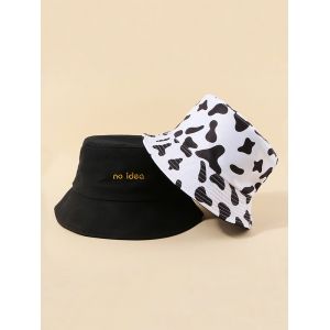 

2Pcs Letters Cow Print Bucket Hat Set, Multi a