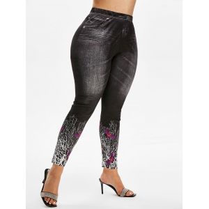 

Plus Size Halloween Bat Branch Print Jeggings, Black