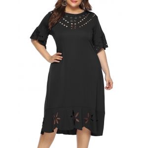 

Plus Size Flounce Laser Cut Midi Dress, Black